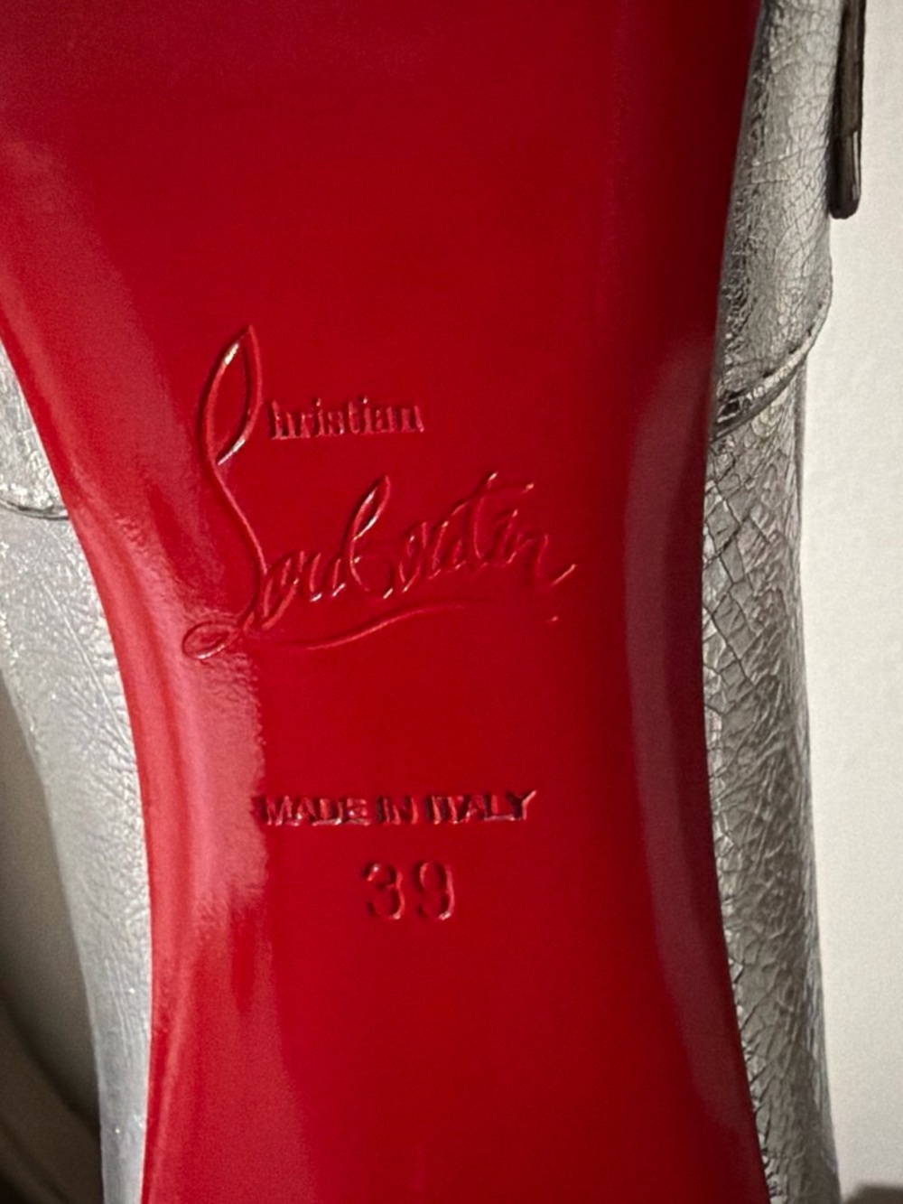 Christian Louboutin Silver Mesh & Stud Ankle Boot with Red Heel - Picture 11 of 11